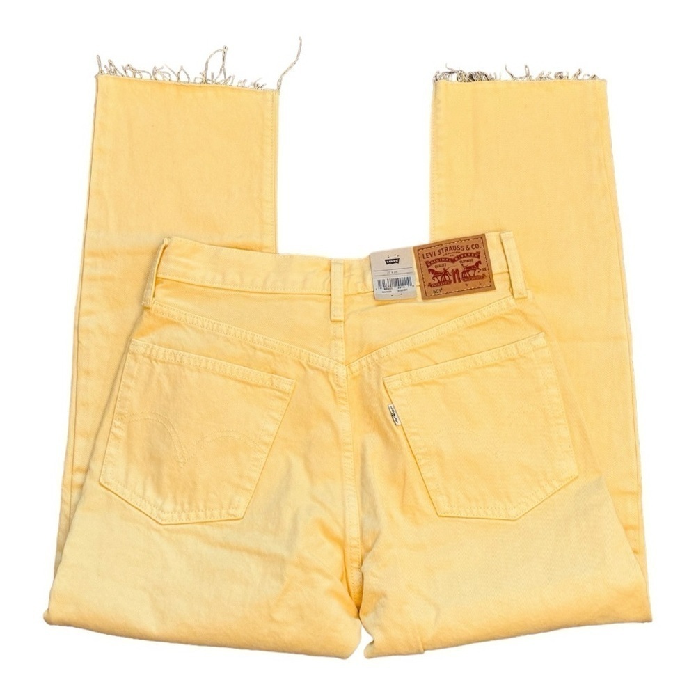 LEVI’S Cropped High Rise Straight Leg Raw Hem Yellow Jeans Size 27 NEW - Picture 7 of 10